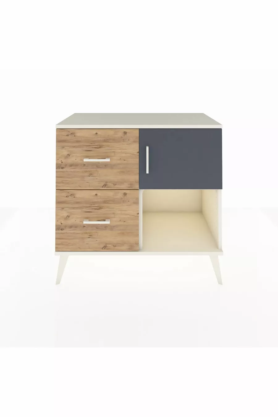Commode Hyperion avec une seule étagère, 2 tiroirs et une porte, Pierre de Lune-Anthracite/Pin