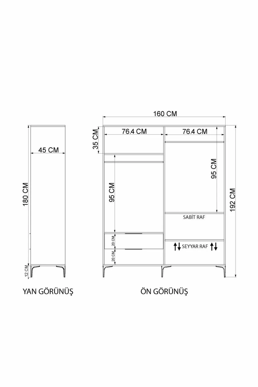 Armoire Aden anthracite complet à 4 portes avec tiroirs, penderie, armoire avec étagères