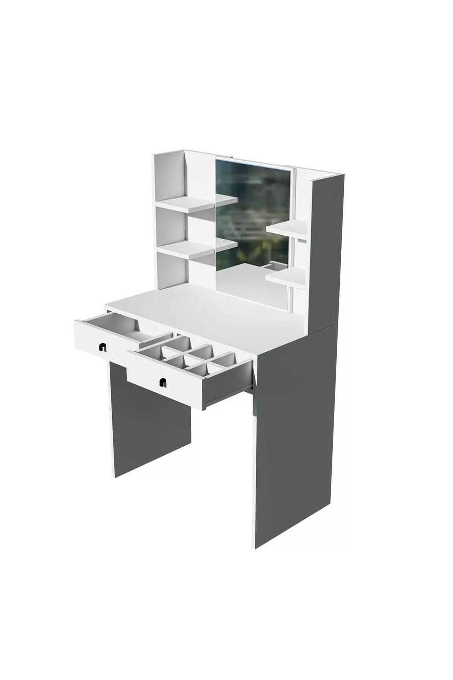 Coiffeuse blanche brillante avec miroir et 2 tiroirs, CM
