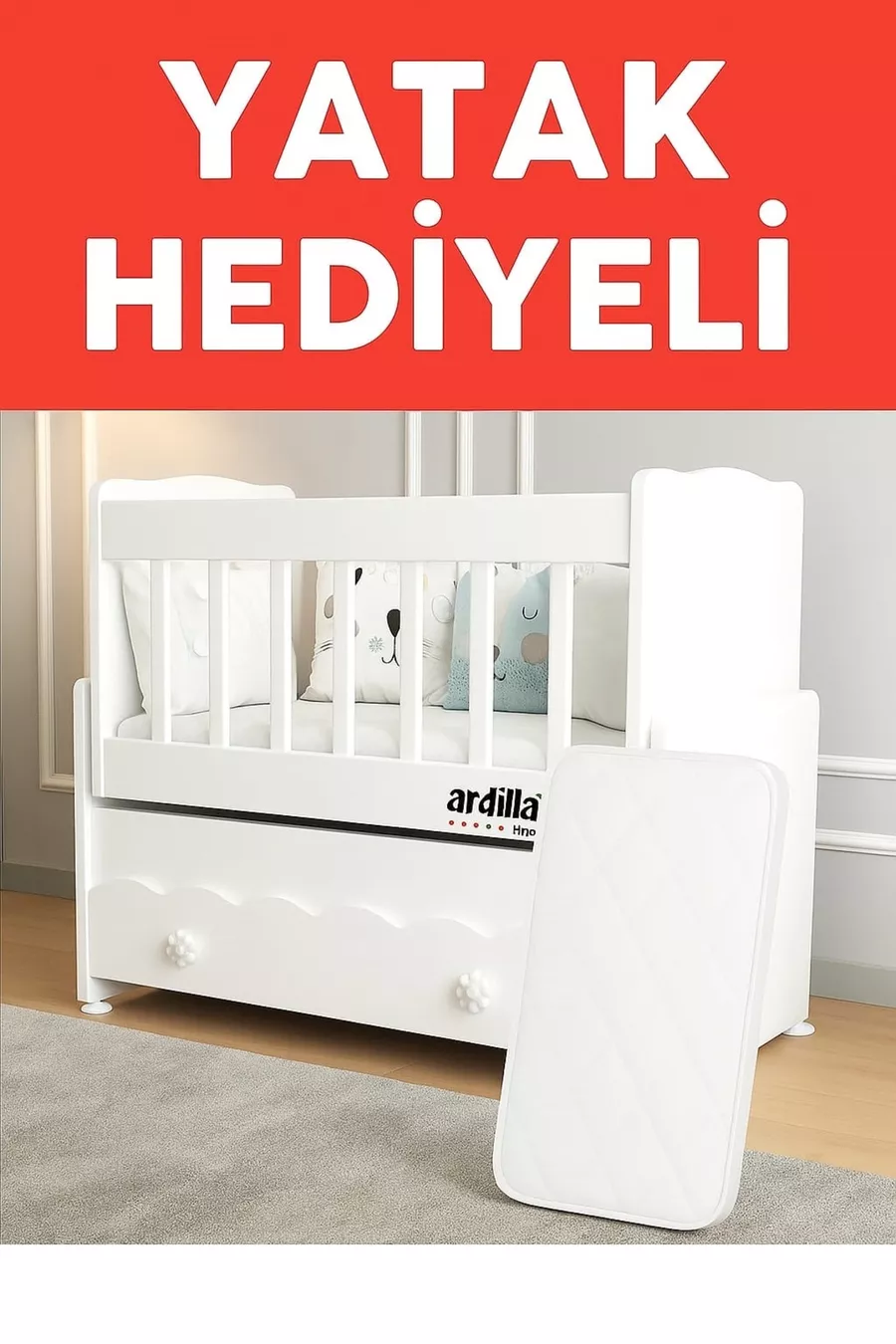 Berceau à tiroirs blanc avec balançoire pour maman, cadeau avec matelas