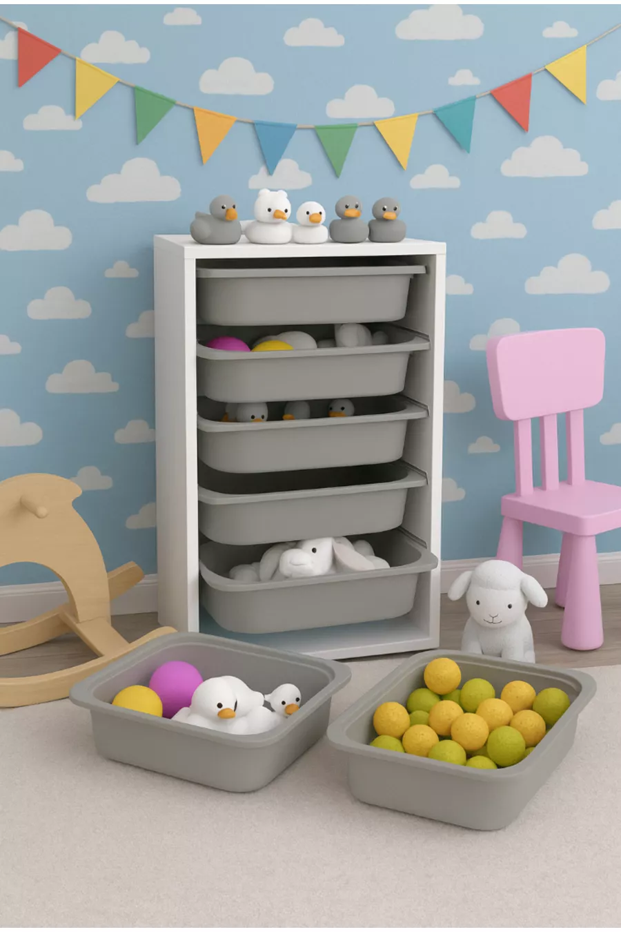 ARMOIRE À JOUETS POUR ENFANTS AVEC 6 PANIER DE RANGEMENT