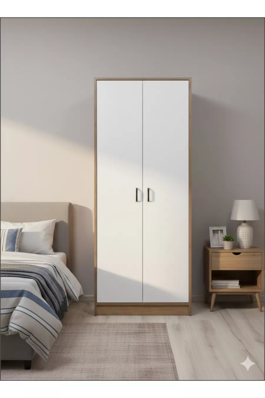 Armoire à vêtements avec 2 portes, étagères et penderie, pin Atlantique-Pierre de lune
