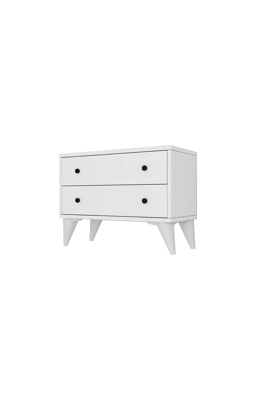 Table de chevet moderne blanche Sandara à 2 tiroirs sur pieds