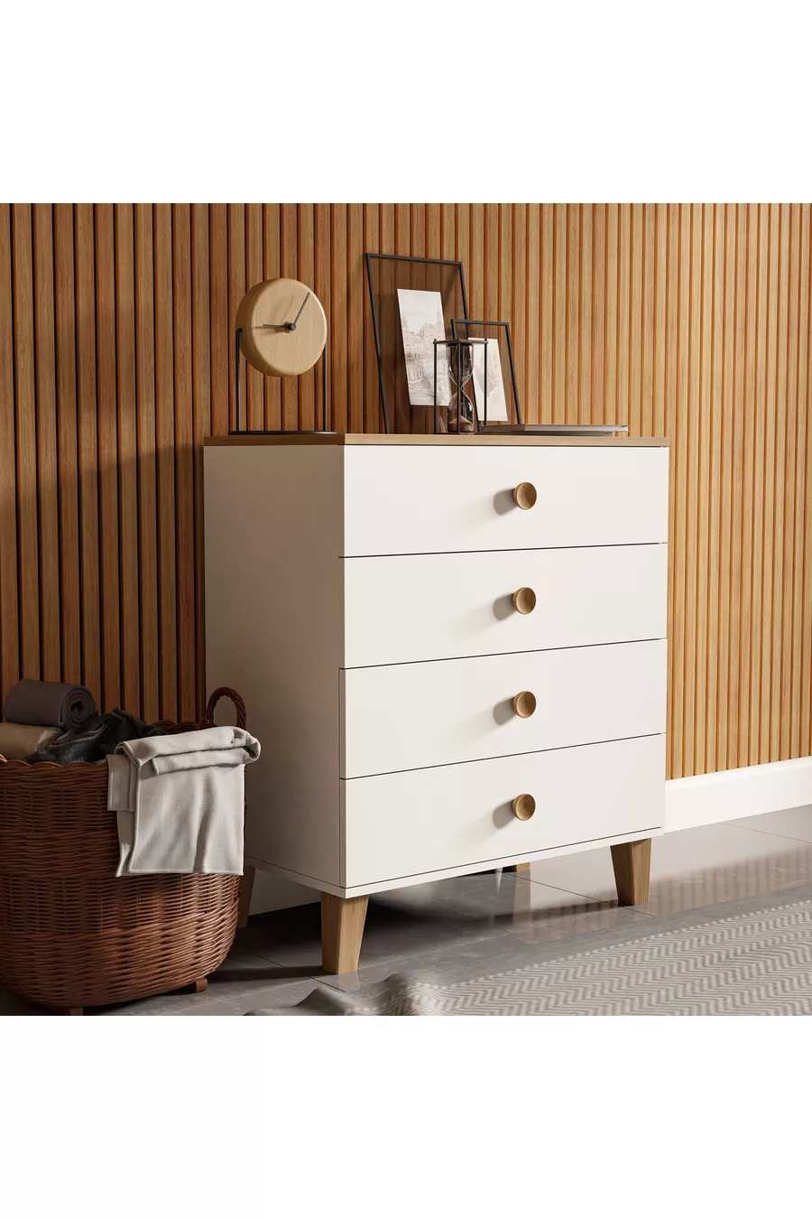 Commode Vento 4 tiroirs avec panier - Blanc