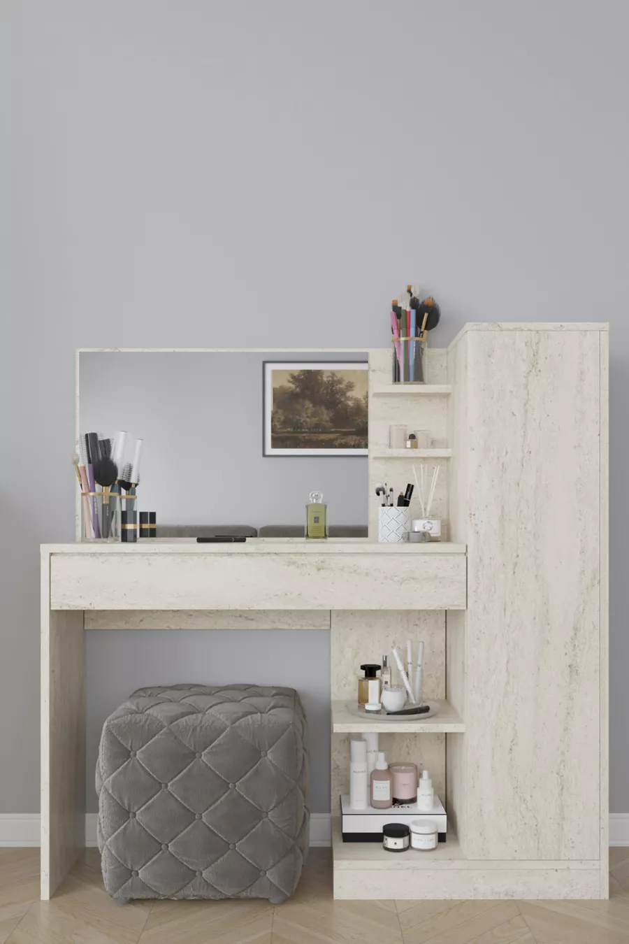 Coiffeuse Orchidée, 1 tiroir, avec armoire et miroir