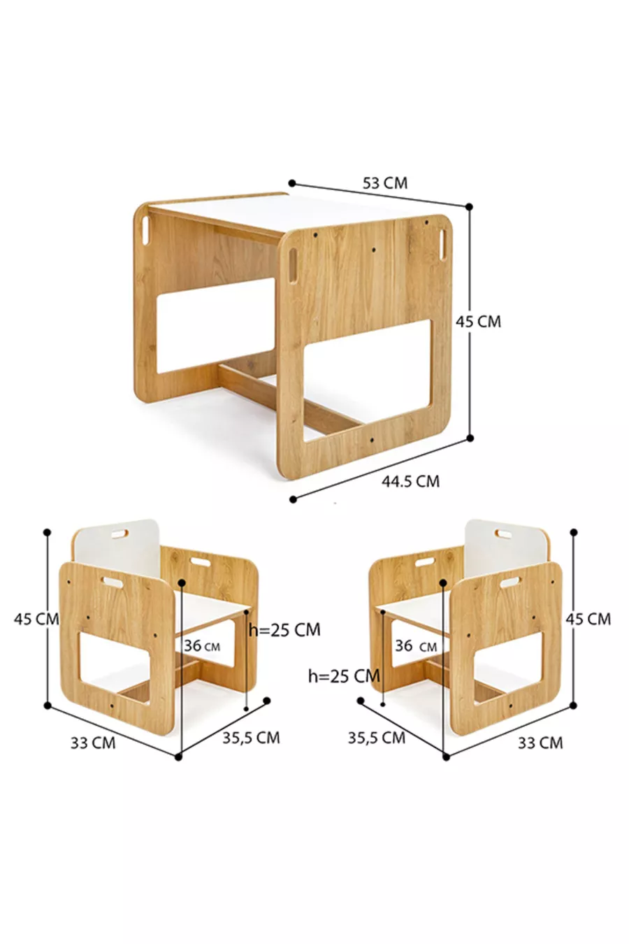 Table et chaises Montessori en bois pour activités et jeux pour enfants de 2 à 4 ans (1 table + 2 chaises)