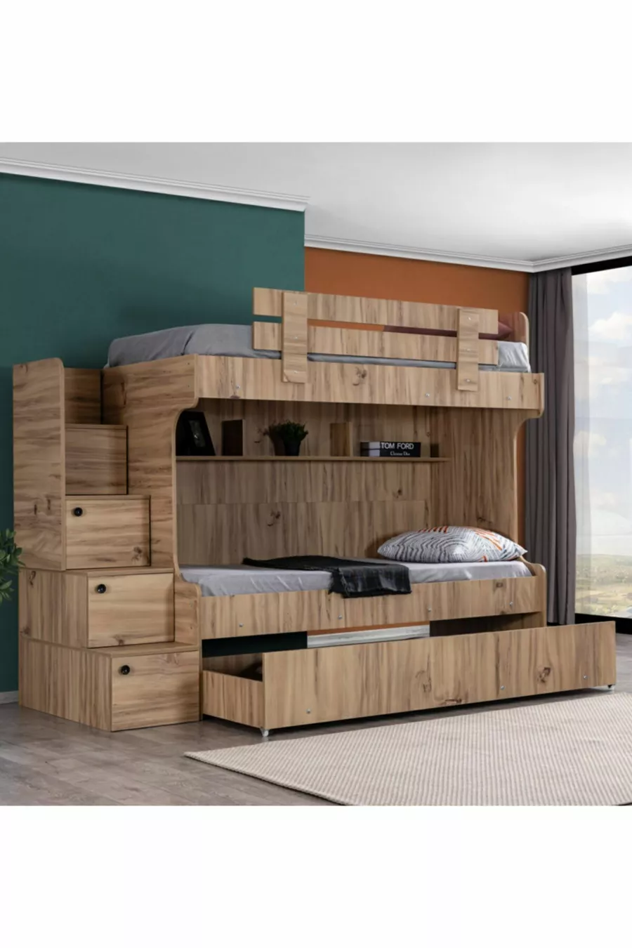 Lit superposé Viva avec tiroirs et 3 matelas confort
