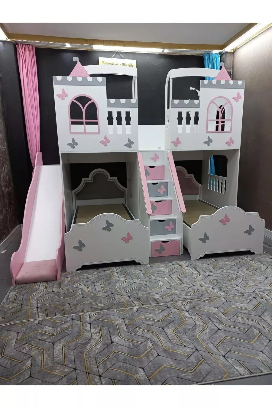 Lit superposé modulaire Papillon avec maison de jeu