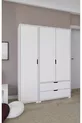 Armoire à vêtements Duru Mat Blanc à 3 portes et 2 tiroirs - Ensemble de garde-robe