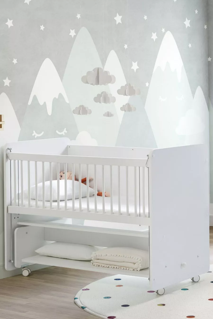 Berceau pour bébé avec côtés inclinables et roulettes - Lit pour bébé - Blanc - Cm - 