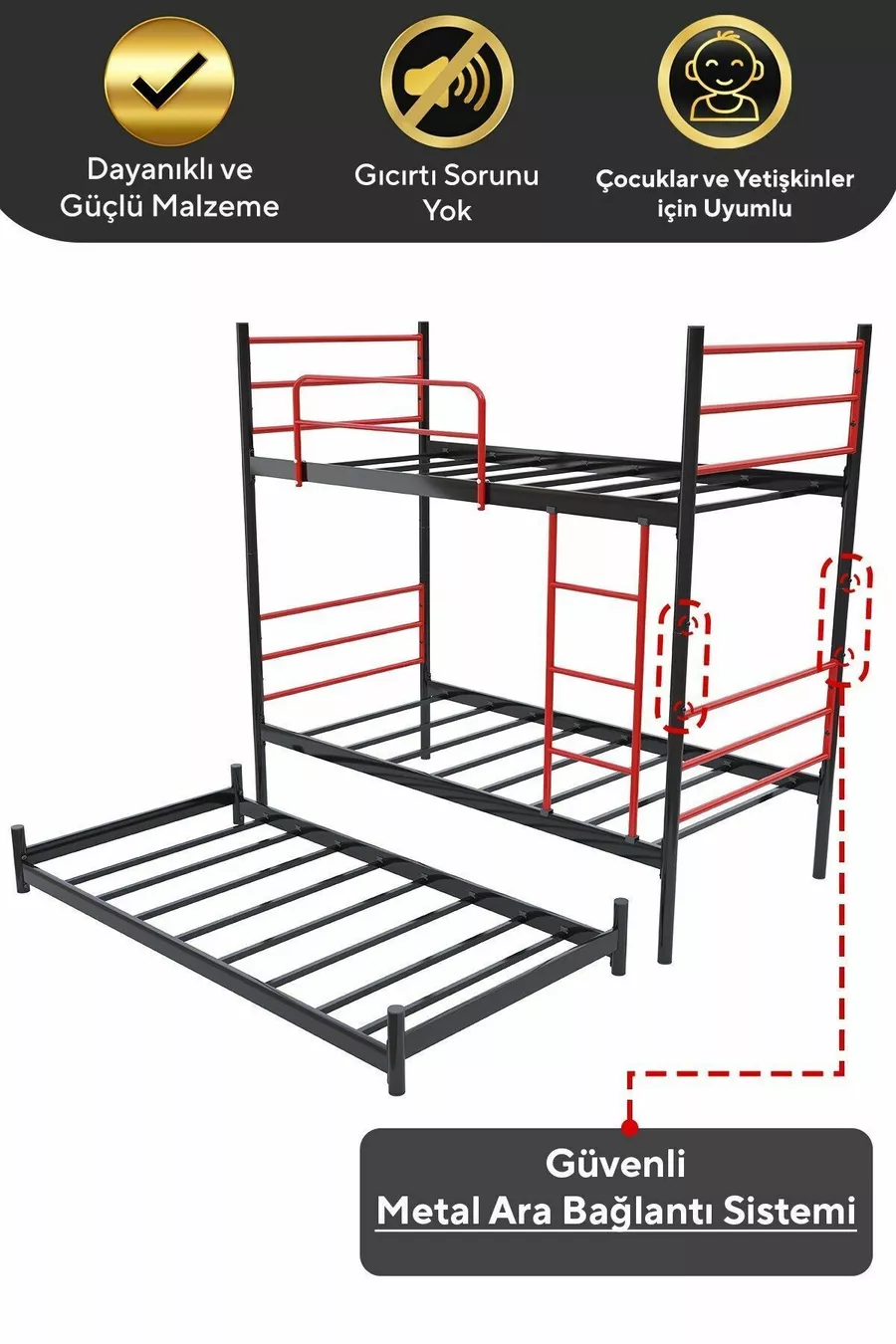 Lit superposé Trend Yavrulu Compatible avec lit 3 places Rouge Métal