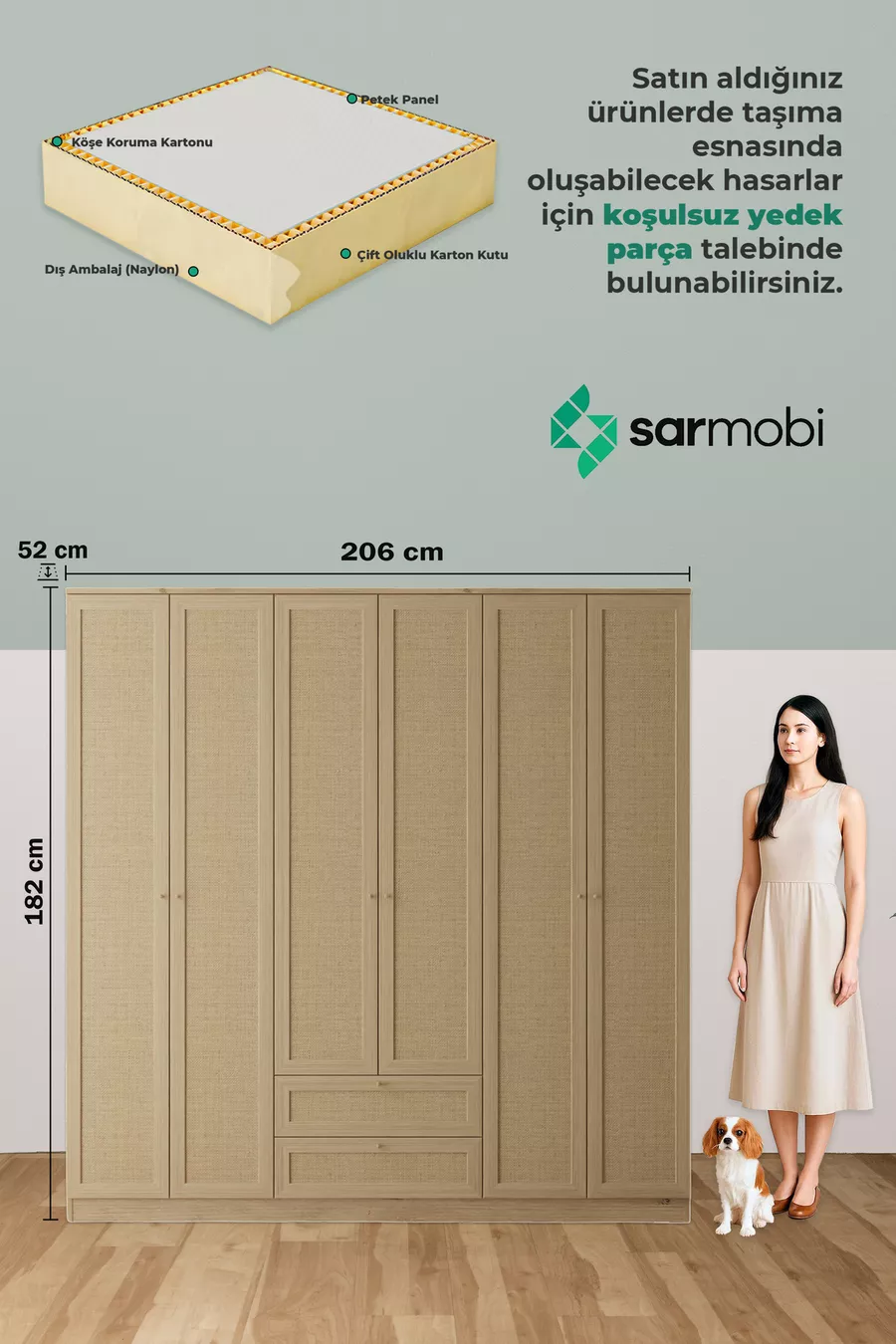 Armoire Baru à 6 portes et 2 tiroirs