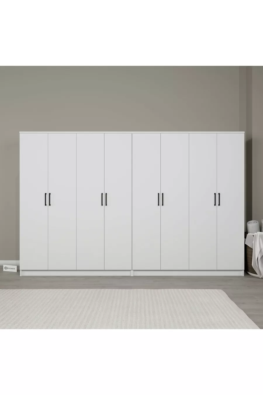Armoire à vêtements Kardelen Série Mat Blanc 8 Portes  Étagères  cm - ensemble de garde-robe