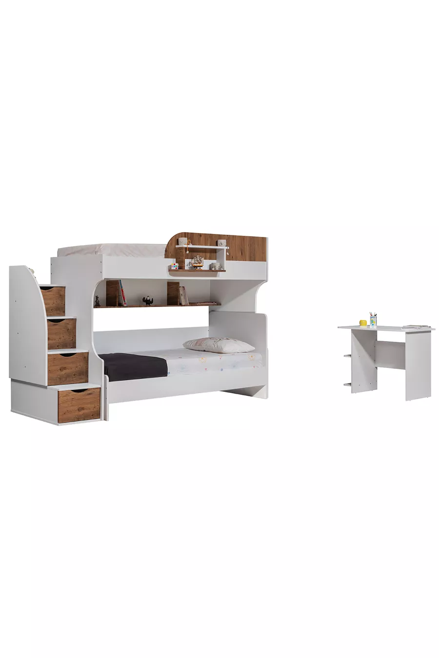 Lits superposés, lits superposés Aura avec lit, armoire à 3 portes + 2 matelas Comfort