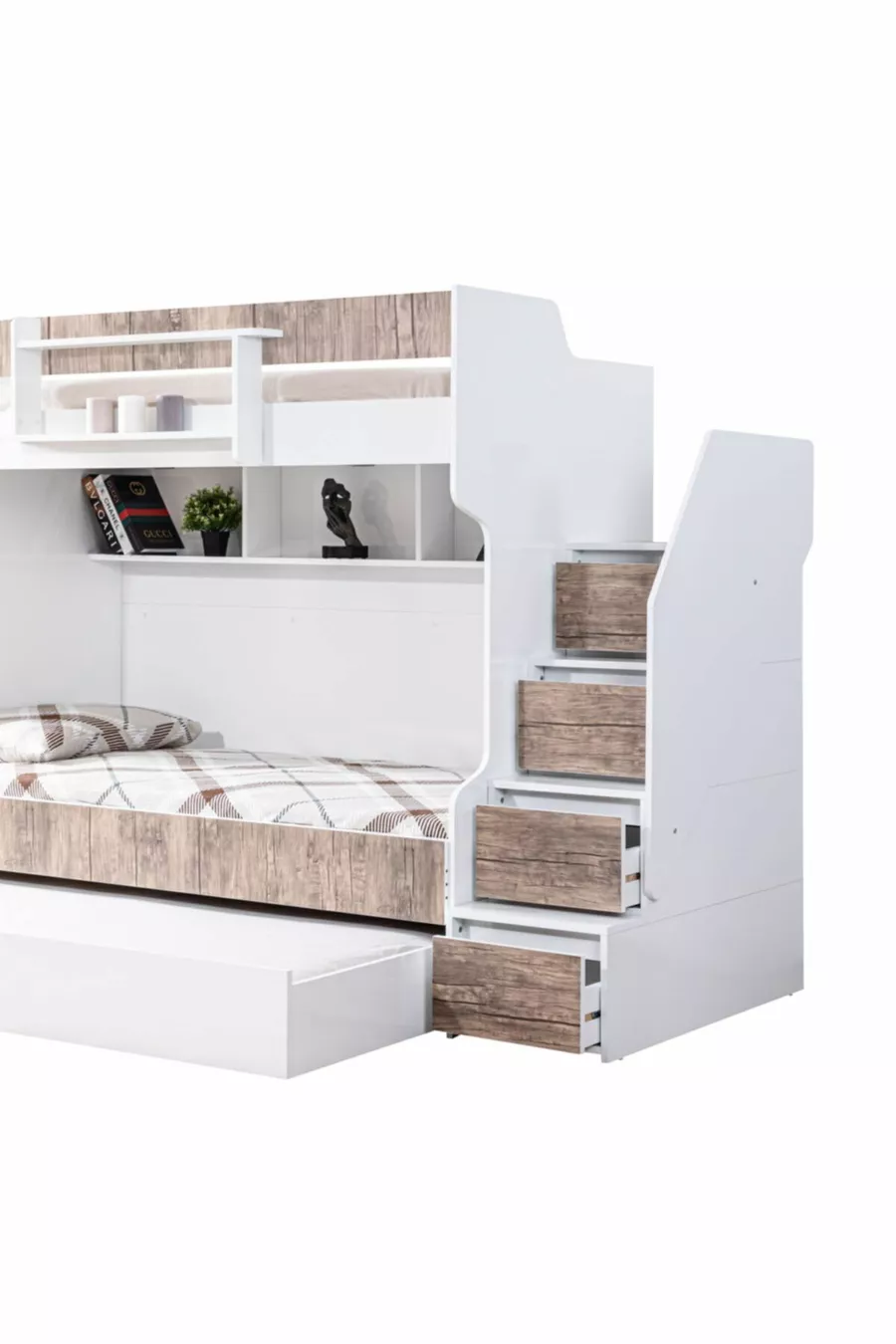 Lits superposés, Lit superposé Courageux avec tiroirs - Noyer 2 matelas confort