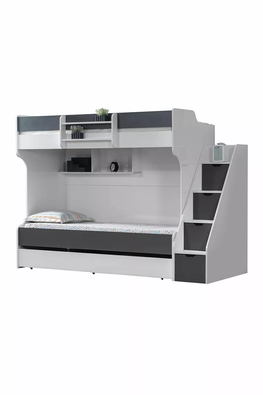 Lits superposés, Lit superposé Kardem avec tiroirs - Anthracite 2 matelas confort
