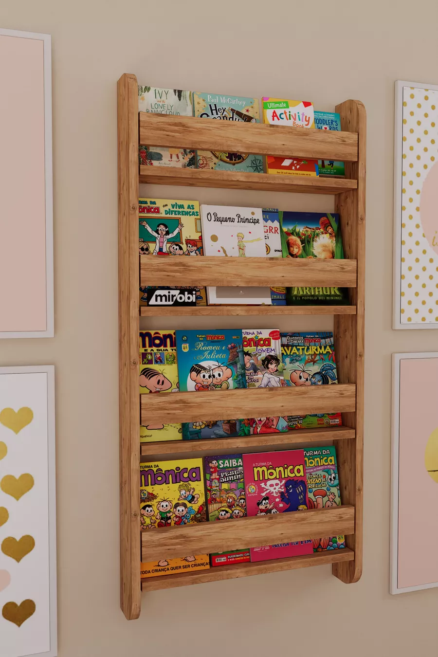 Bibliothèque Montessori Lino à 4 étagères pour enfants, bibliothèque éducative pour chambre d'enfant, en pin Atlantique