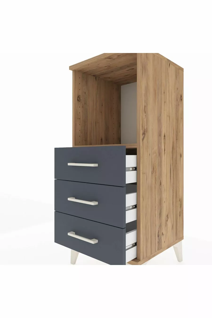 Table de chevet Hyperion à un seul étagère et 3 tiroirs en pin-anthracite
