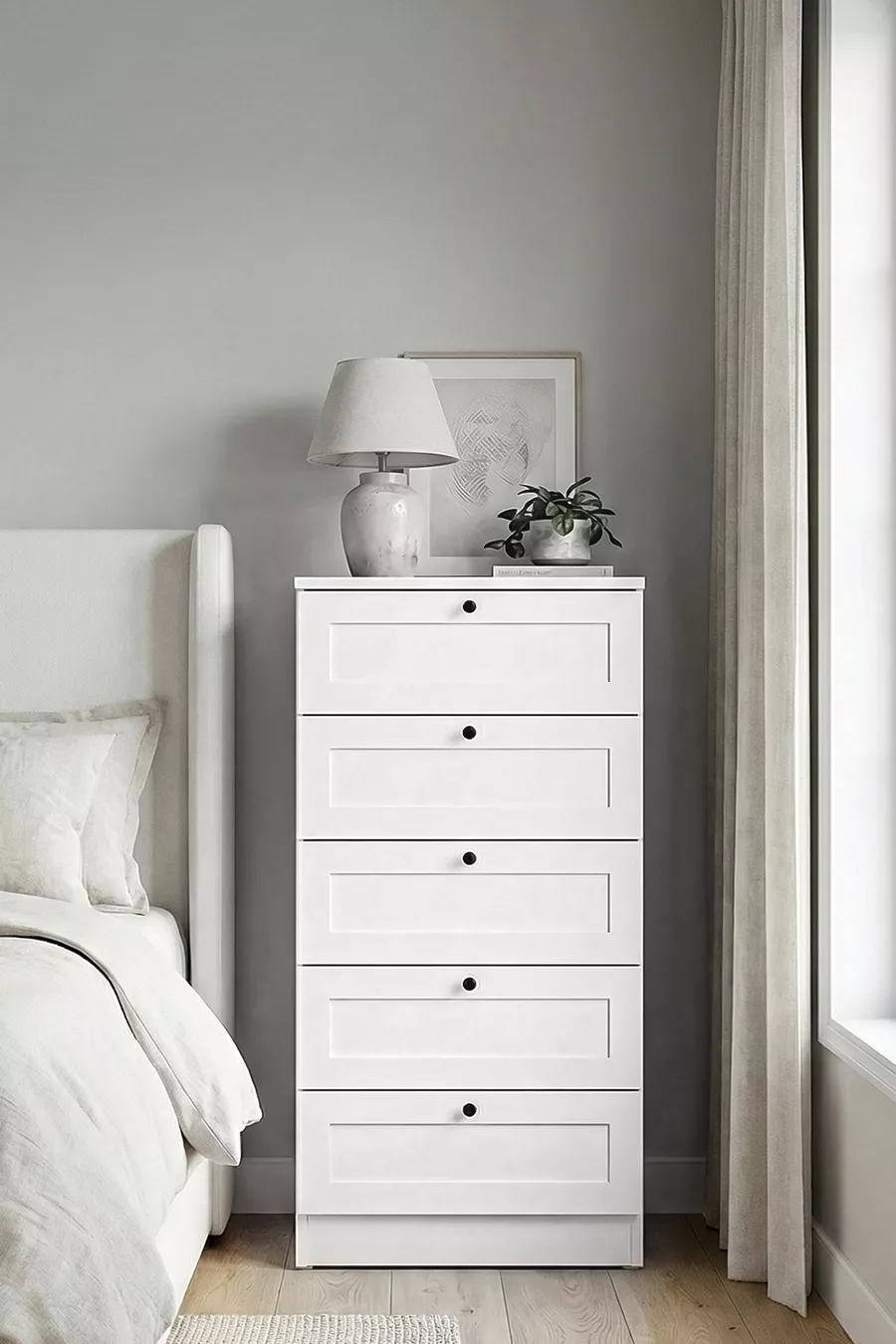 Commode Terra 5 tiroirs, Linge de lit Chambre à coucher Chambre de bébé Blanc