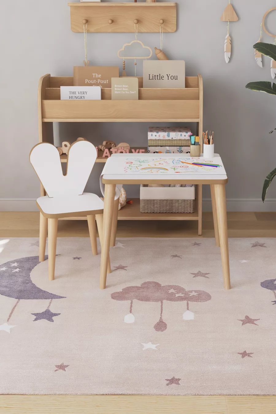Table d'activité de jeu pour enfants Cm - Ensemble de rouleaux de papier - Table de travail avec chaise Montessori