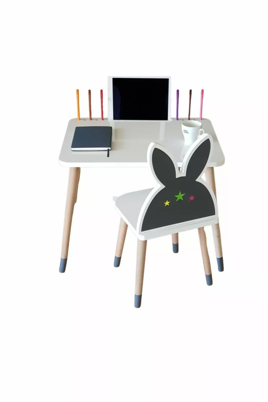Ensemble Table et Chaise pour Activité Enfant 1, 2-6 ans - Surface avec Espace pour Tablette, Porte-stylo et Fonction Effaçable
