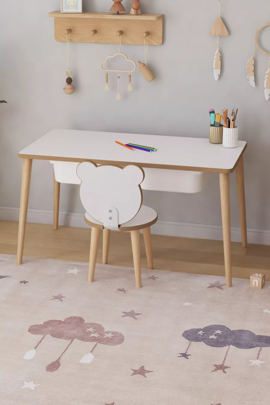 Table d'activités pour enfants avec 1 chaise et tiroir - Panda