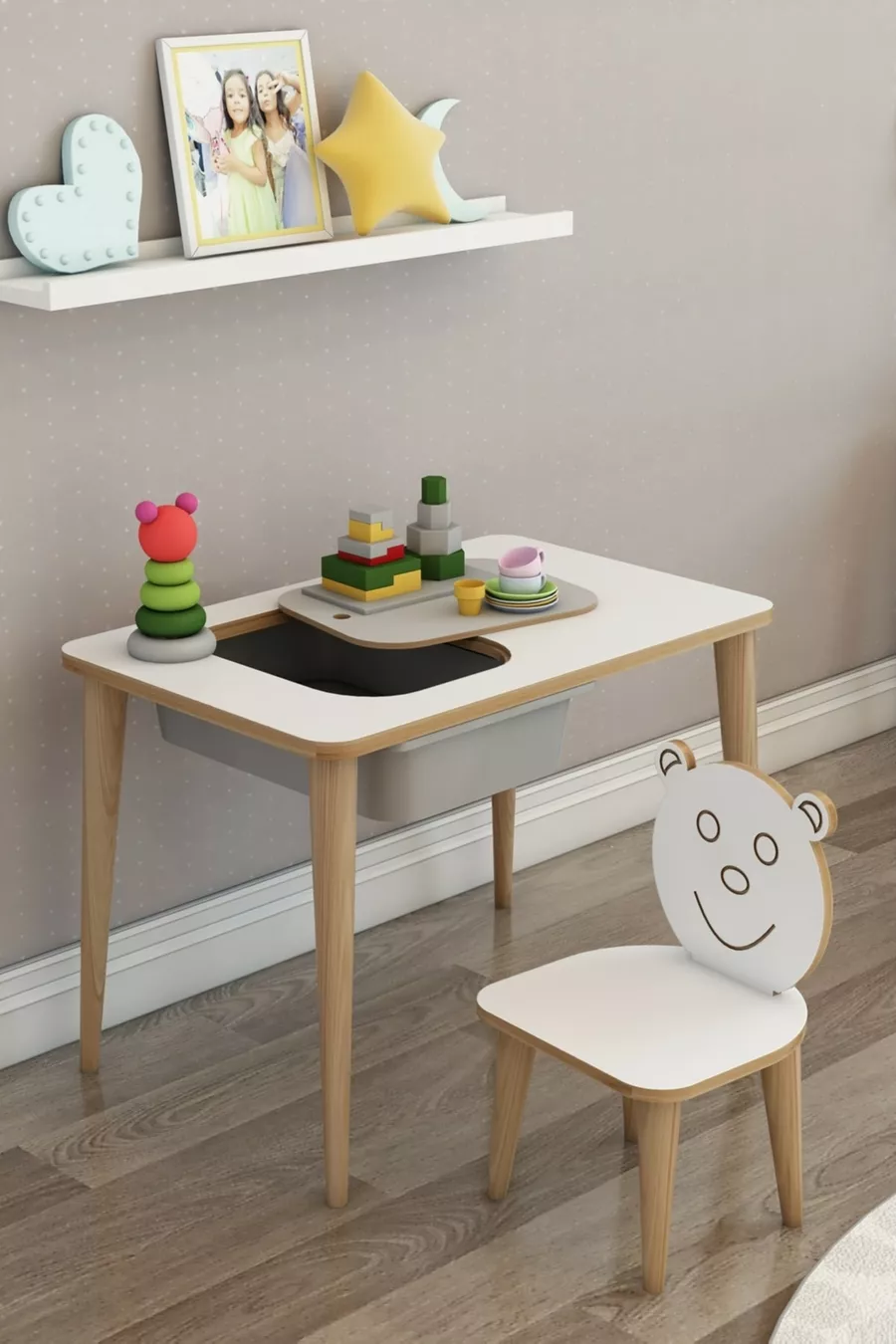 Bureau pour enfant pour le jeu et les activités, table d'été et d'hiver individuelle avec chaise