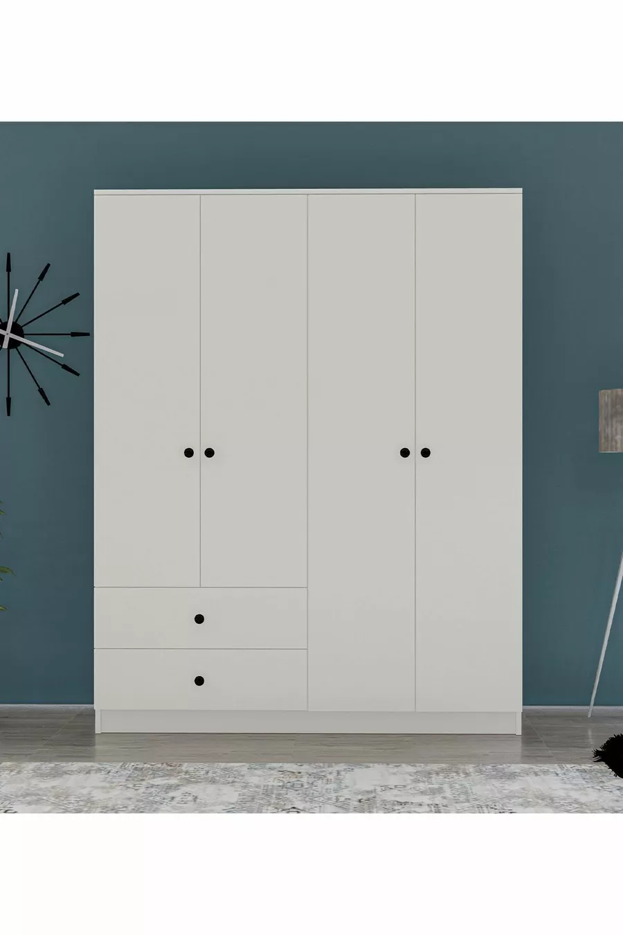 Gm  Novado Armoire 4 Portes 2 Tiroirs avec Poignées Bouton