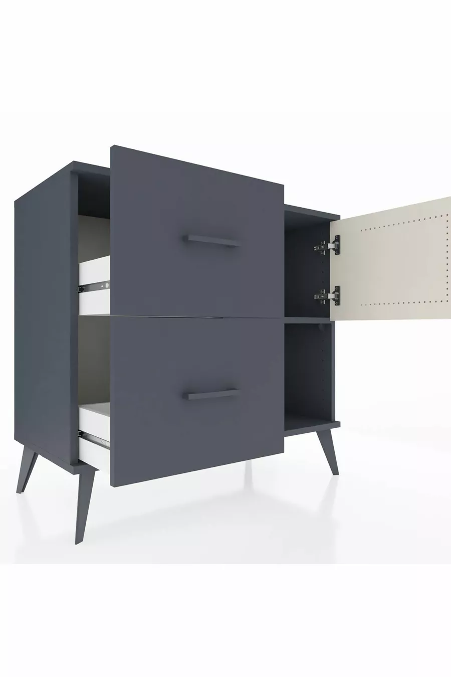Commode Hyperion à une étagère, 2 tiroirs et une porte, Anthracite-Pierre de lune/Anthracite