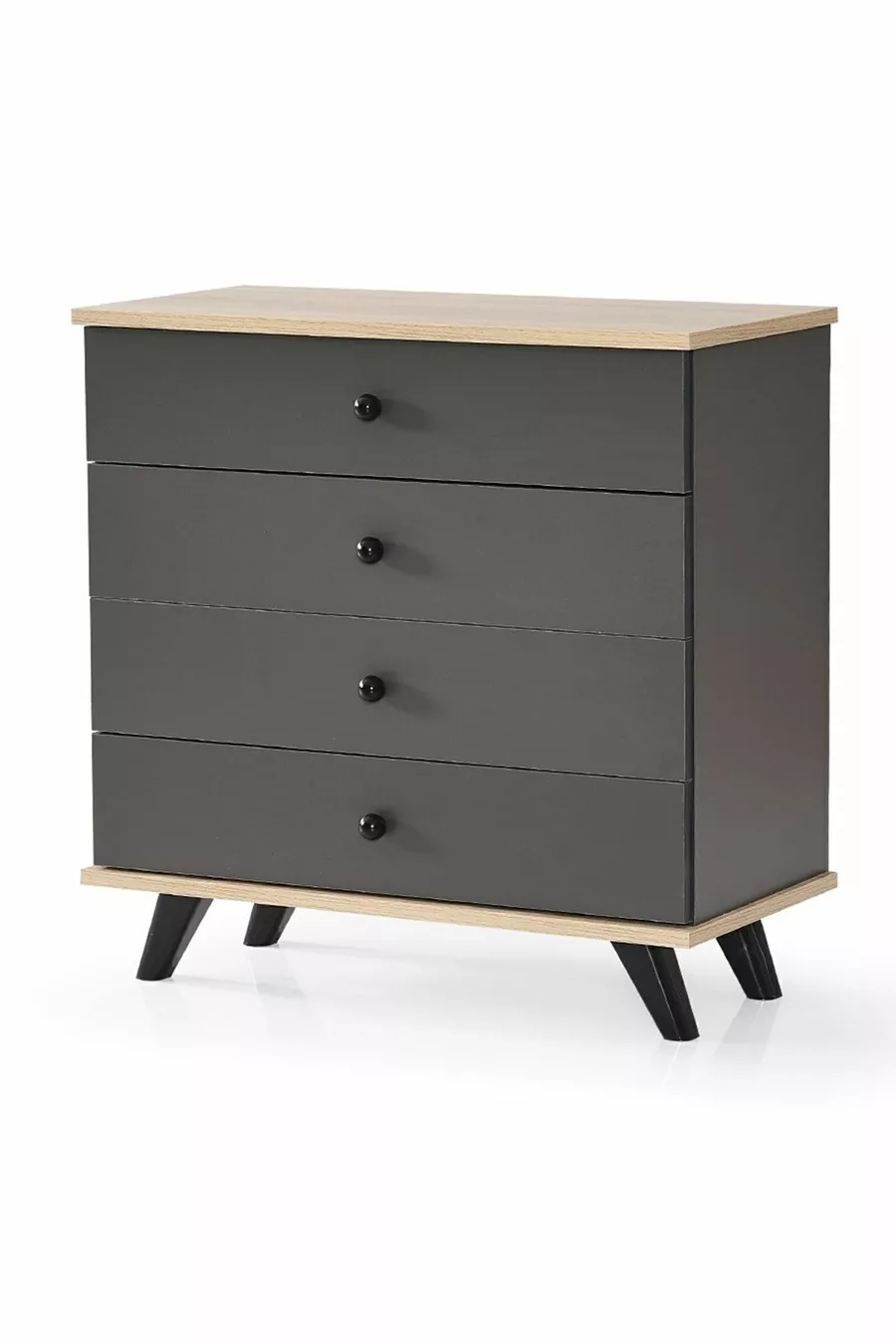 Commode Artemis Anthracite 4 tiroirs, Chevet, Sur pieds