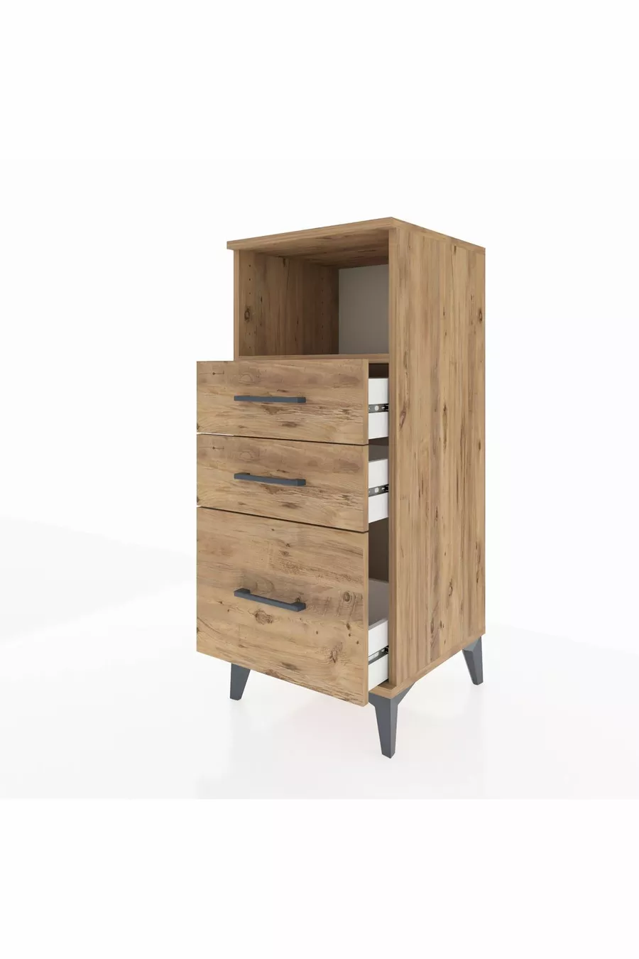 Table de chevet Hyperion avec une étagère et 3 tiroirs en pin