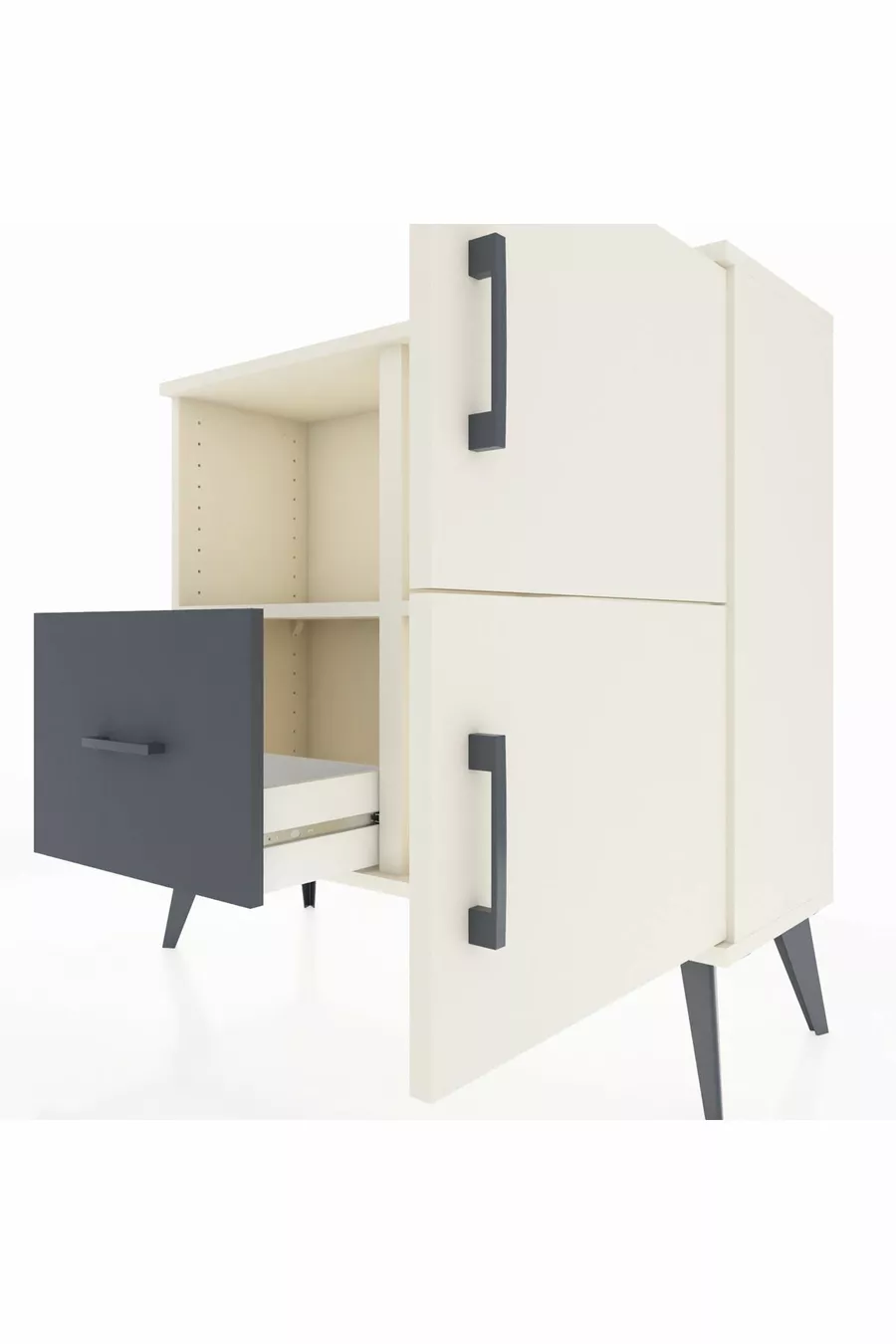 Commode Arges à 2 étagères, 1 tiroir, 2 portes, Pierre de lune/Anthracite