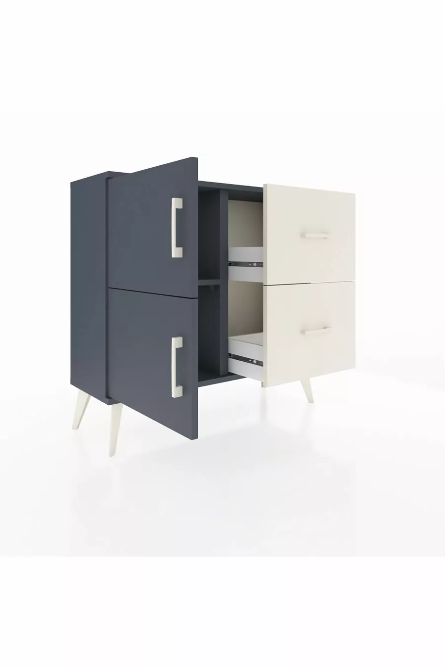 Commode Arges à une étagère, 2 tiroirs et 2 portes Anthracite-Anthracite/Gris pierre