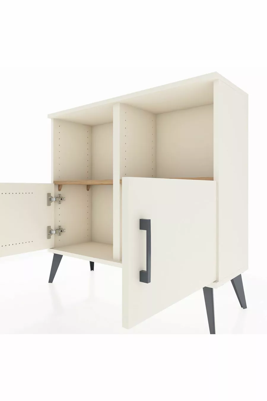 Commode Arges à 2 étagères et 2 portes, Pierre de lune / Pin