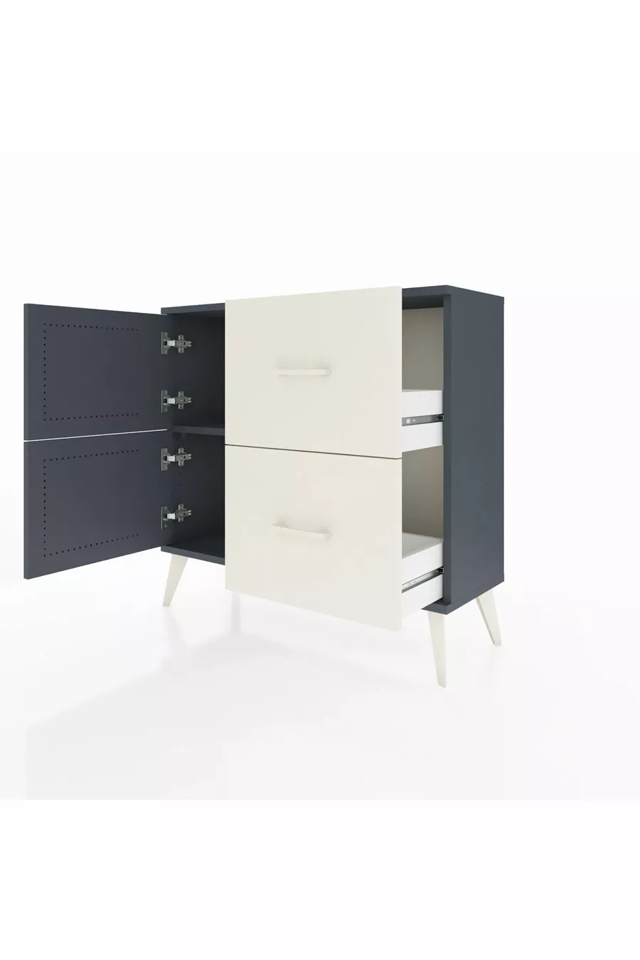 Commode Arges à une étagère, 2 tiroirs et 2 portes Anthracite-Anthracite/Gris pierre
