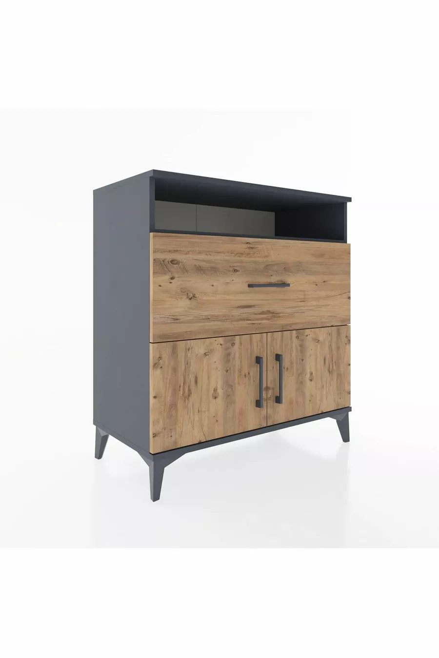 Commode Hyperion à une étagère, un tiroir et deux portes, Anthracite-Épicéa