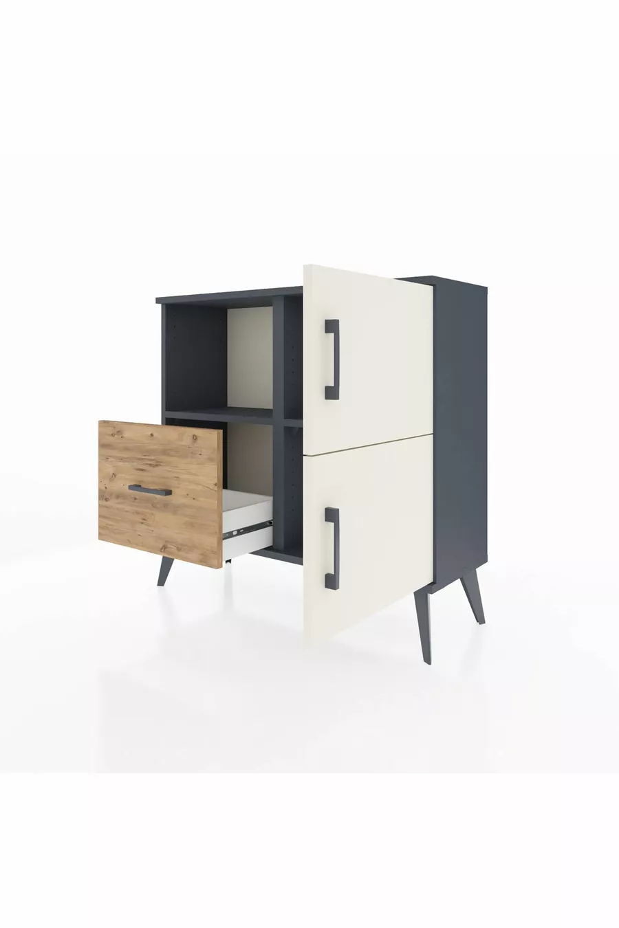 Commode Arges à 2 étagères, 1 tiroir, 2 portes, Anthracite-Pierre de Lune/Pin