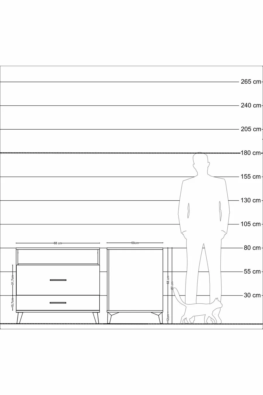 Commode Kronos avec une étagère et 2 tiroirs Anthracite-Pierre de Lune