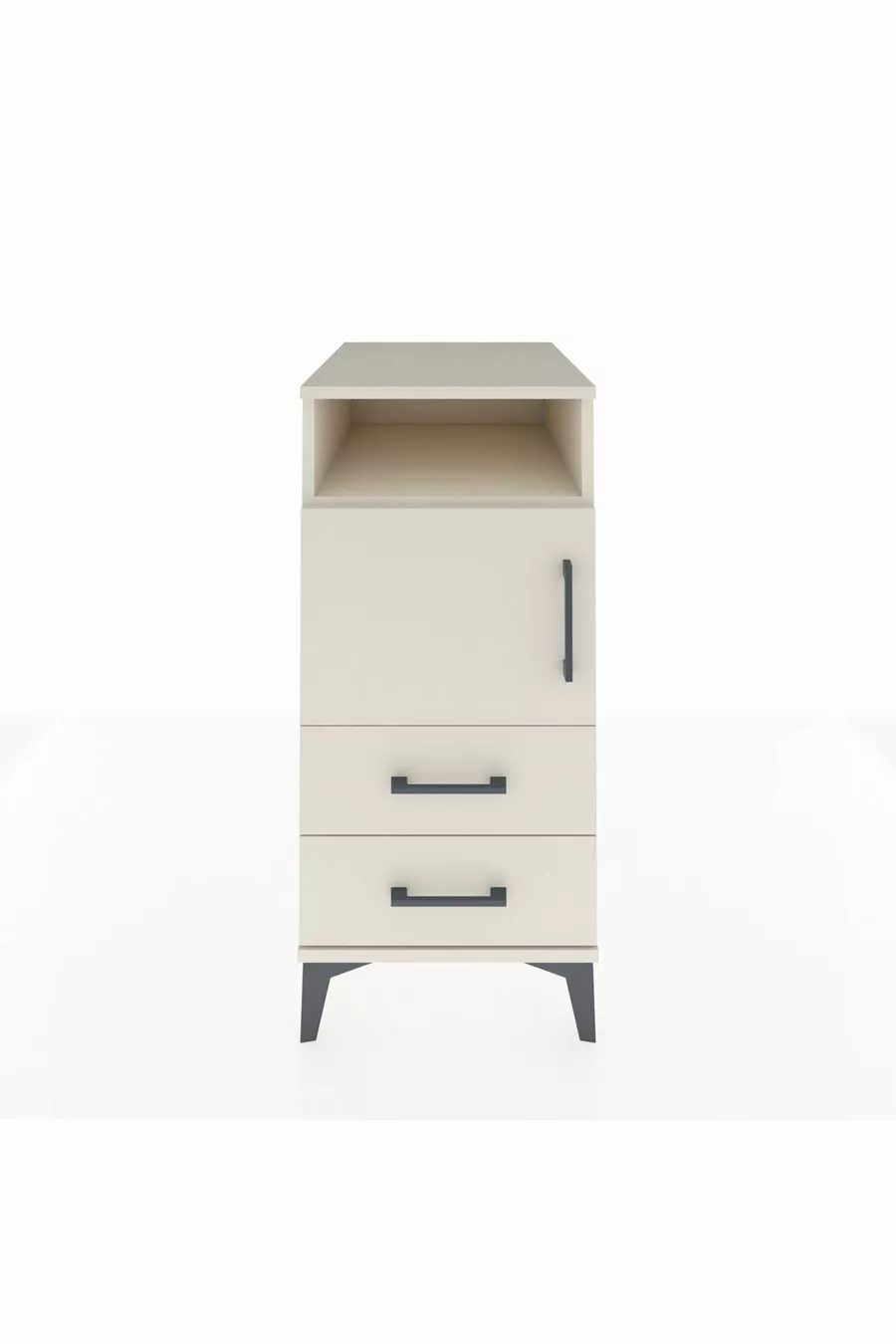 Table de chevet Kronos avec 2 étagères, 2 tiroirs et 1 porte, couleur Pierre de lune