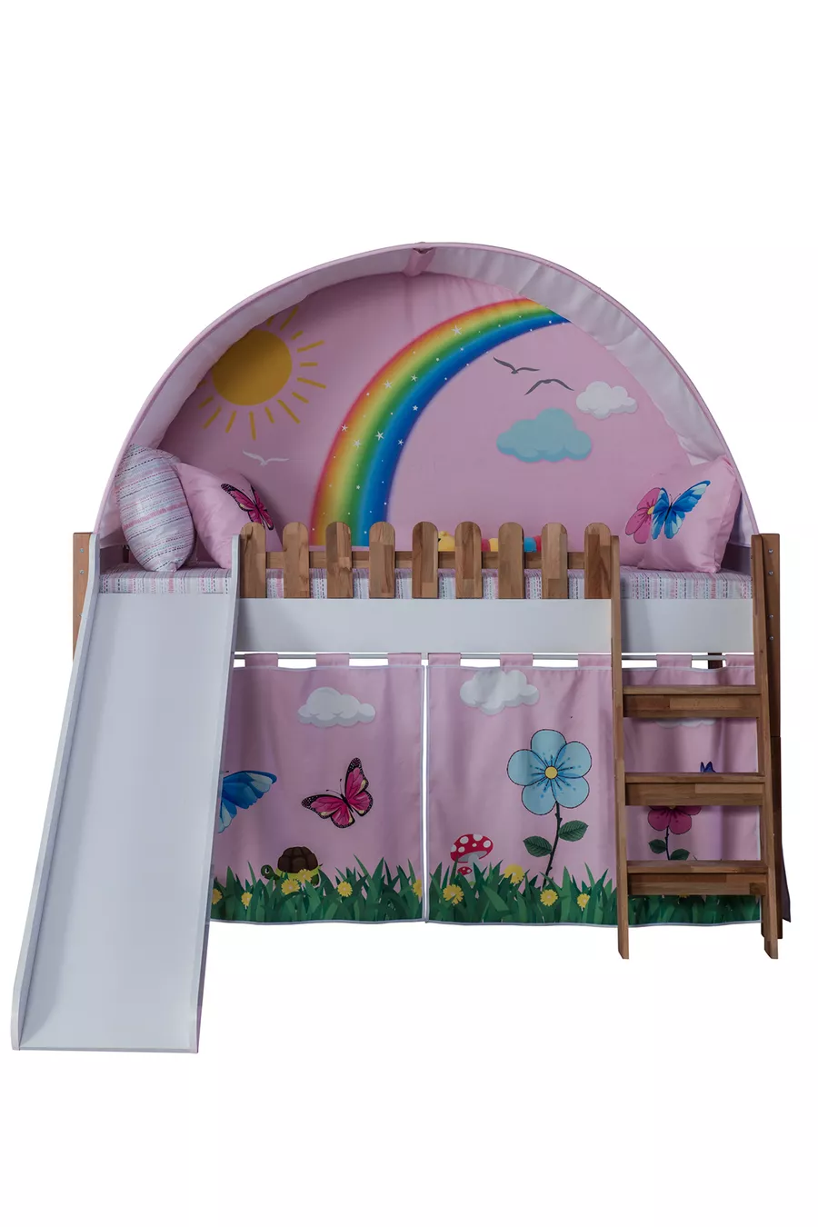 Équipe Montessori pour Chambre d'Enfants My House avec Lit Superposé à Glissade et Maison de Jeu Rose