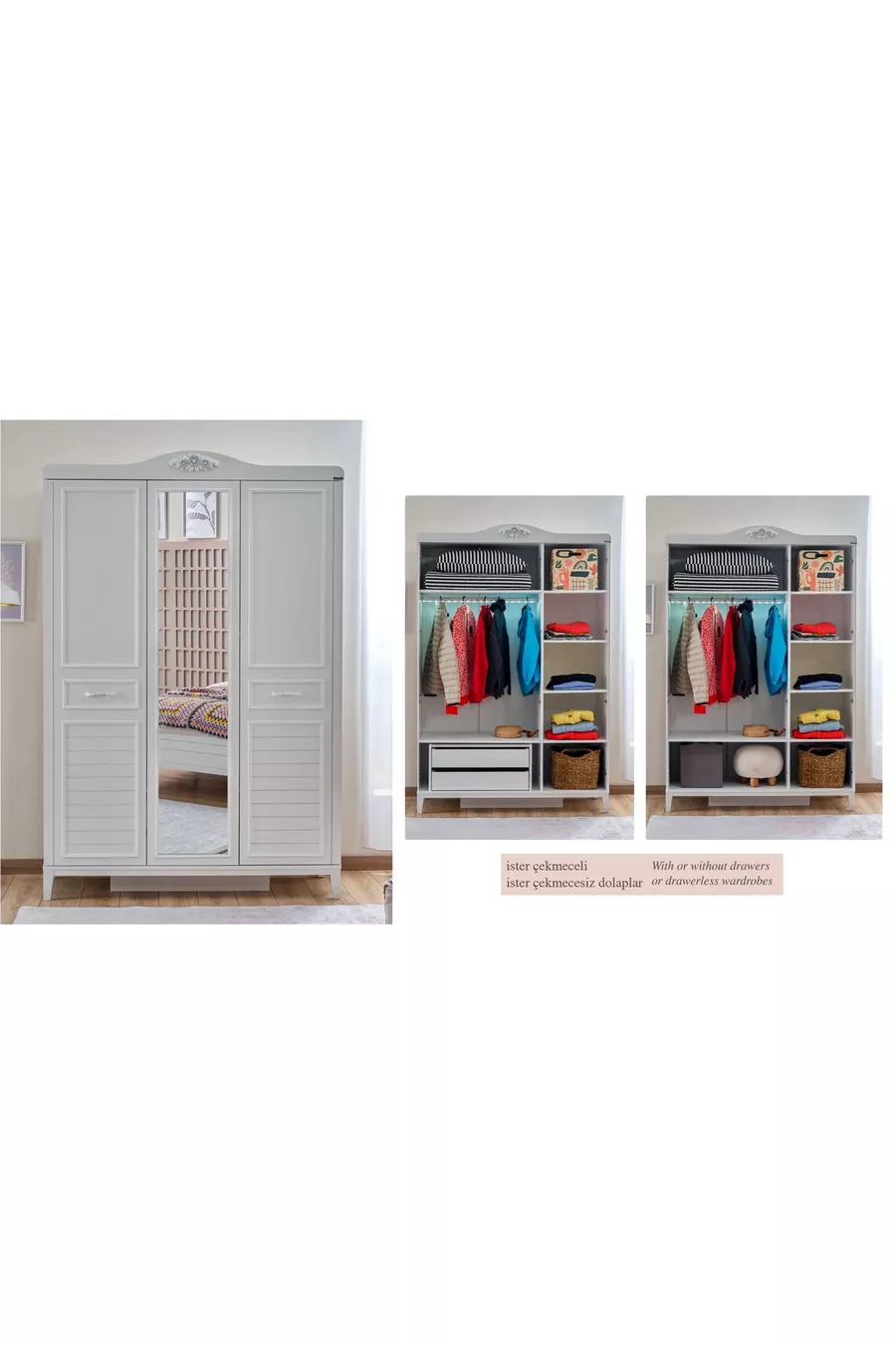 Chambre d'enfant Marje (Armoire à 3 portes + * Montessori + Commode avec miroir)