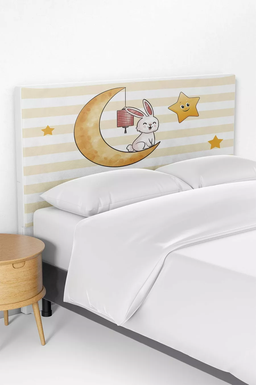 Housse de tête de lit pour chambre d'enfant avec motif lapin et croissant-étoile