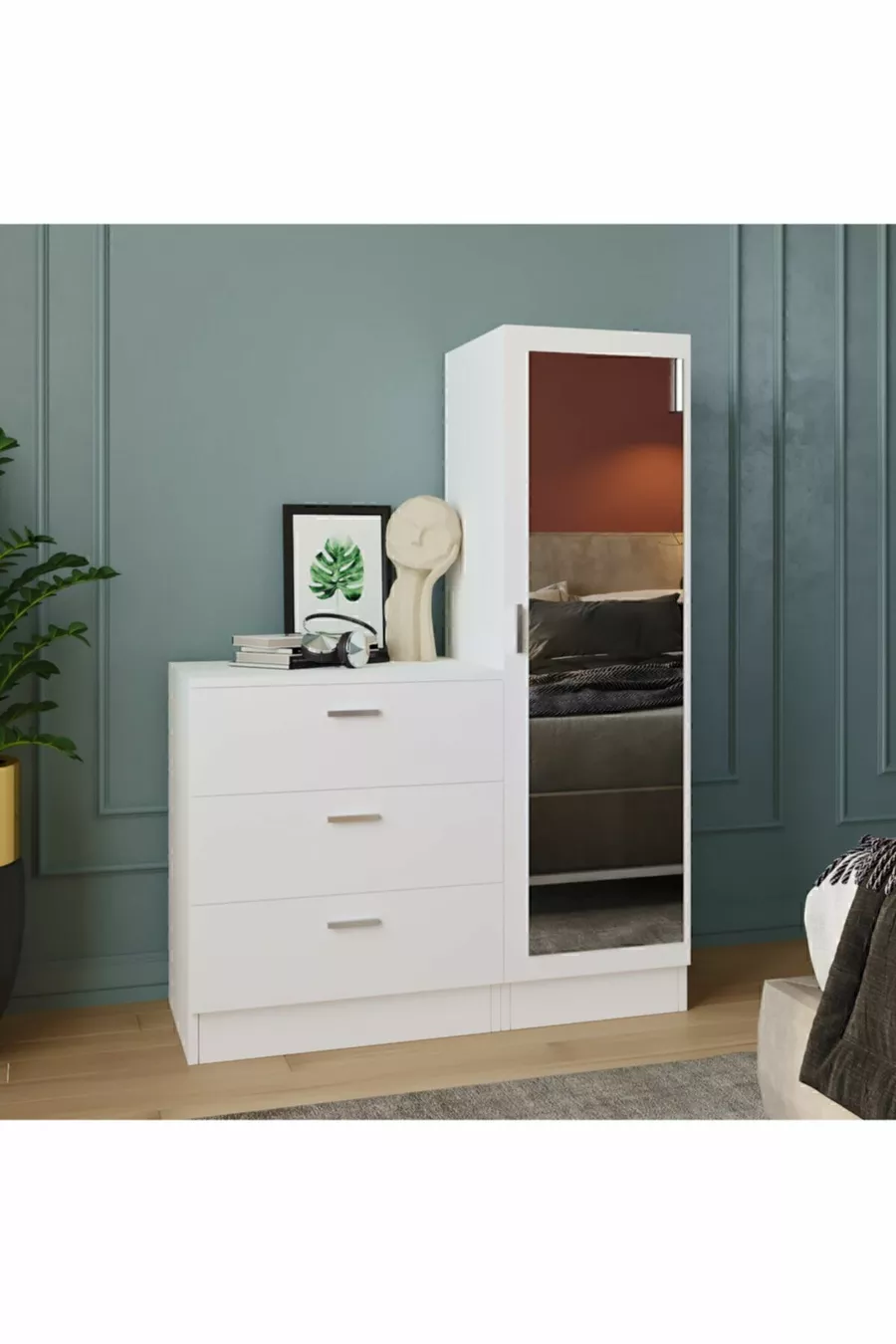 Armoire chiffonnier miroir Nancy blanche