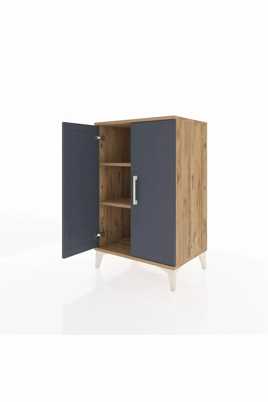 Table de chevet Hyperion à 2 étagères et 2 portes, pin-anthracite