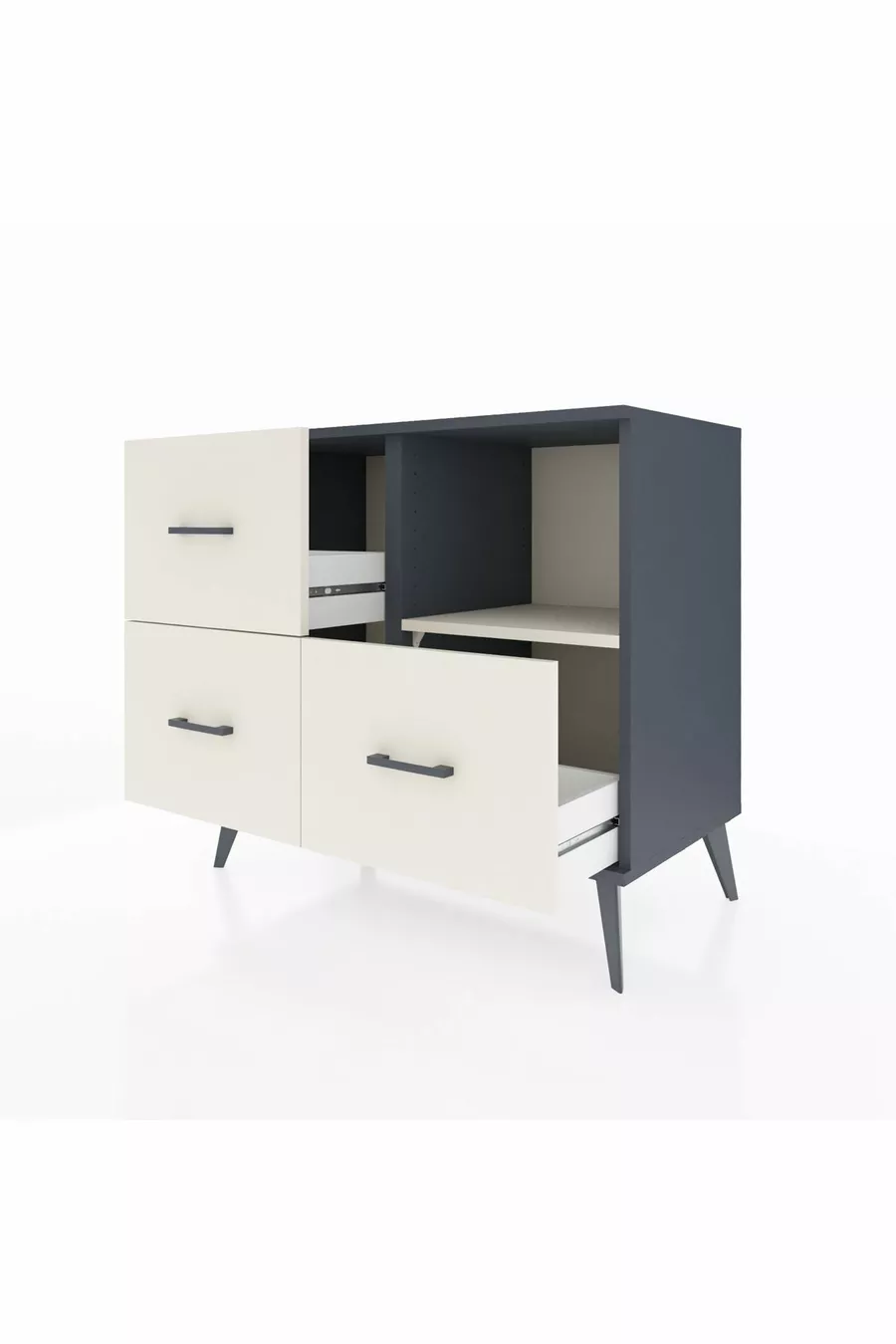 Commode Hyperion à une étagère et trois tiroirs Anthracite-Quartz