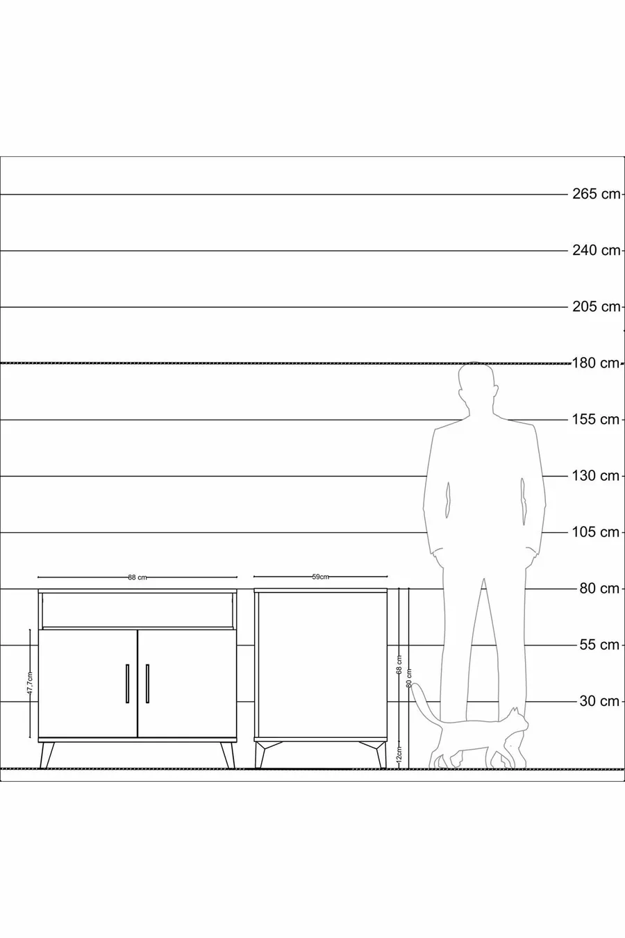 Commode Kronos 2 étagères 2 portes Pin-Pierre de Lune