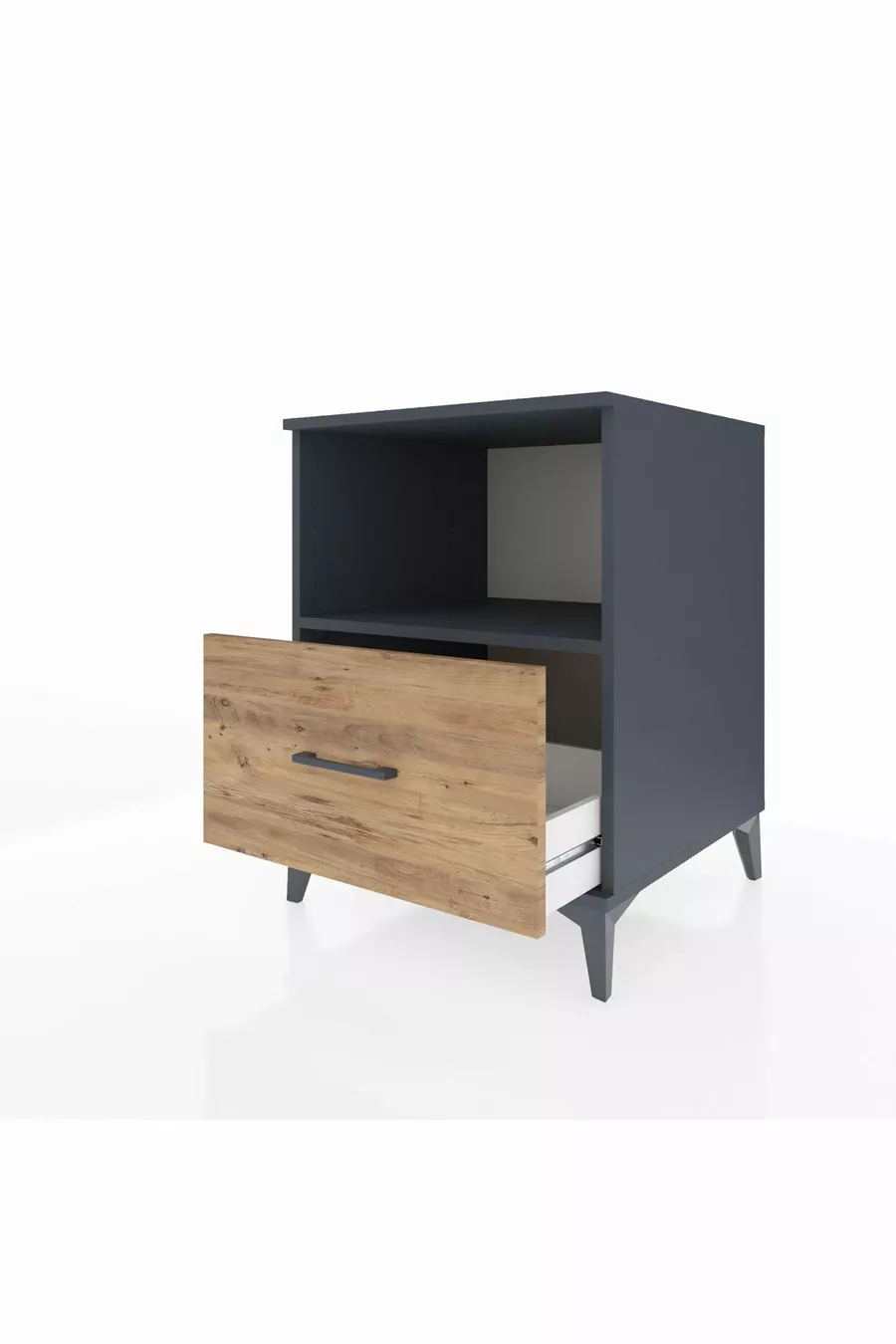 Chevet Kronos à une étagère et un tiroir Anthracite-Pin