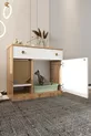 Litière pour chat en bois MONA avec tiroir - couvercle verrouillable - tissu d'entrée inclus - bac à litière non inclus - A.ÇAM-BYZ