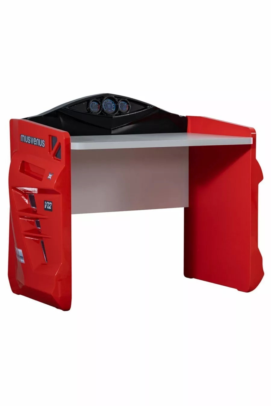 Chambre d'enfant - Lit sur roulettes Merso - Armoire 3 portes Sport, Bureau - Rouge