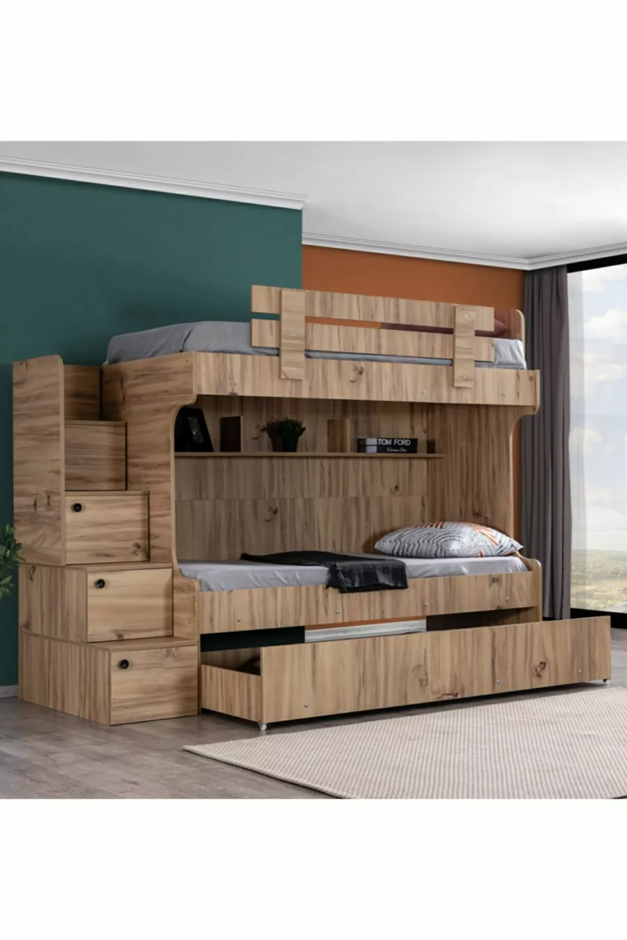 Lit superposé Viva avec tiroirs 2 matelas confort